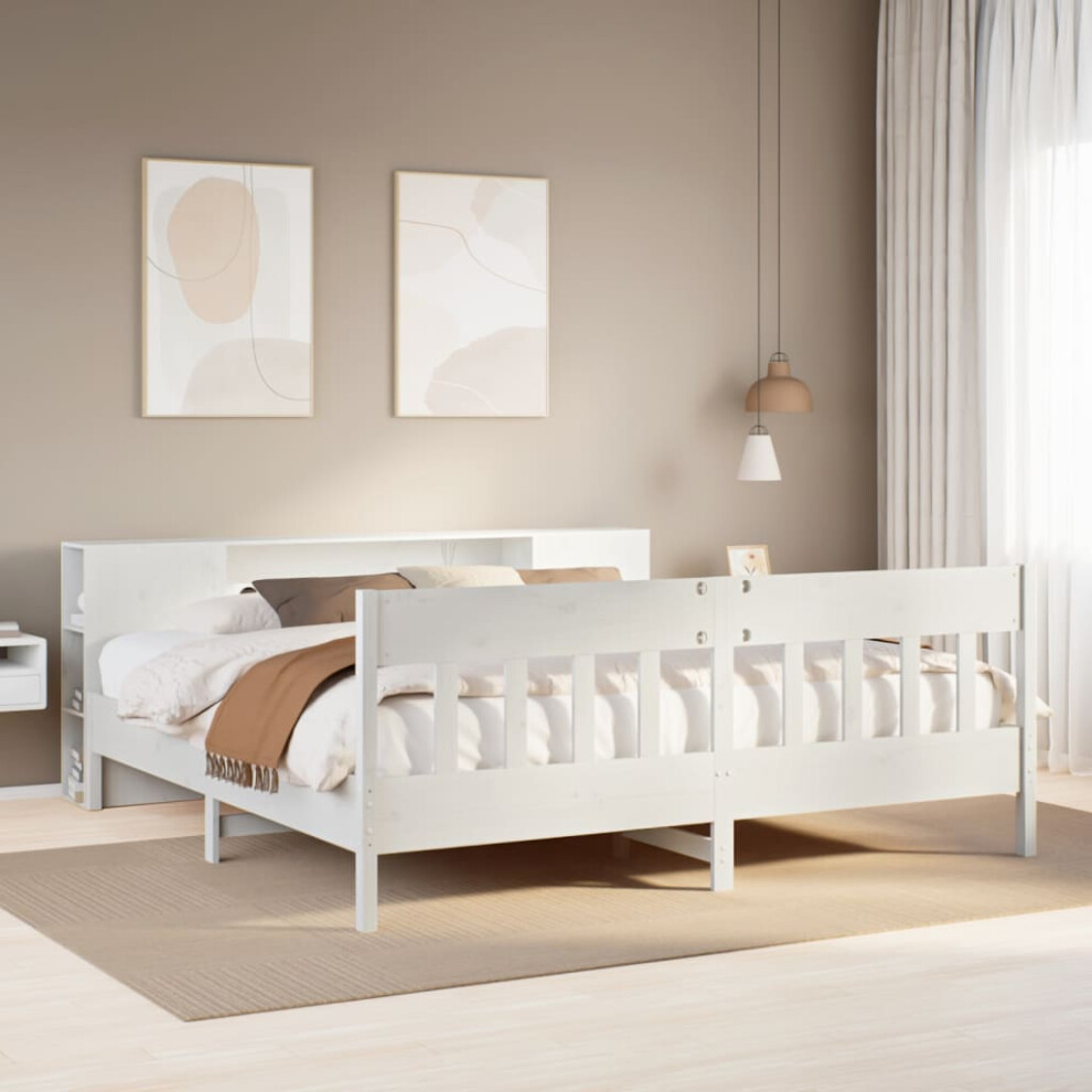 Vidaxl Bookcase Bed Without Mattress Bed Super King Solid Wood Pine White