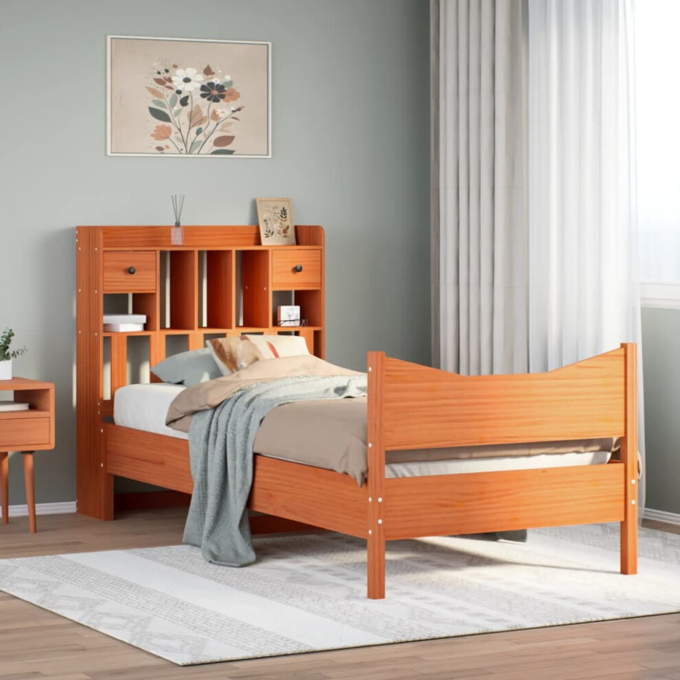 vidaXL Bed Frame Without Mattress Wax Brown 75x190 Cm Small Single Solid Wood Pine