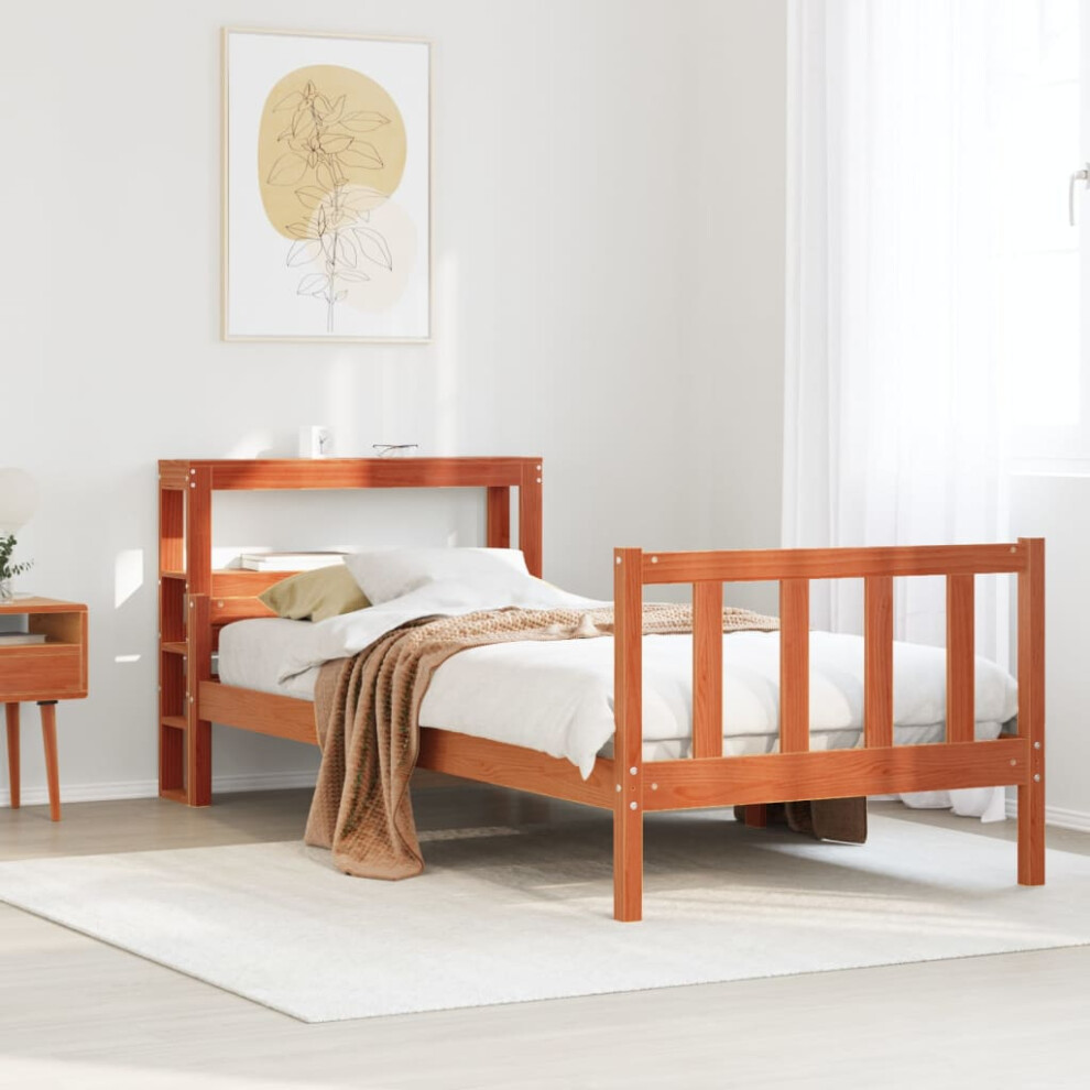 Vidaxl Bed Frame With Headboard Bed Wax Brown Small Single Solid Wood Pine
