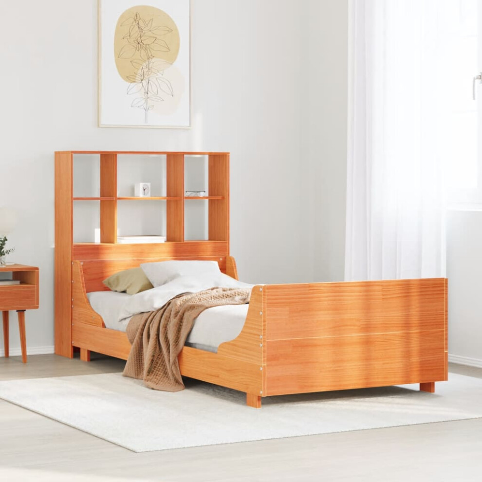Vidaxl Bookcase Bed Without Mattress Bed Wax Brown Small Single Solid Wood
