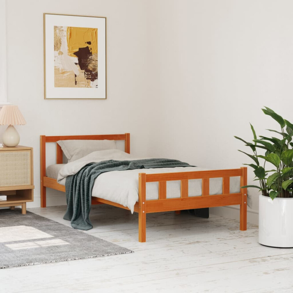 vidaXL Bed Frame without Mattress Wax Brown 75x190 cm Small Single Solid Wood Pine