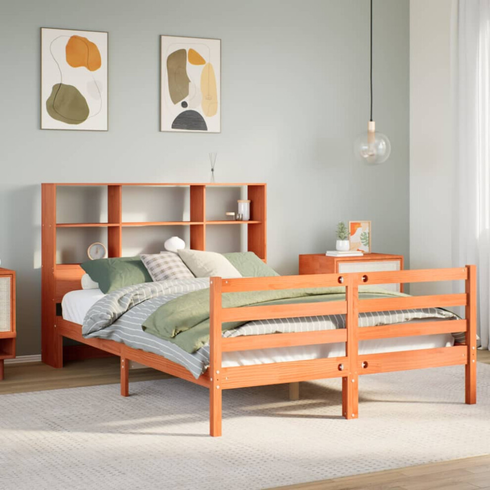 Vidaxl Bookcase Bed Without Mattress Bed Wax Brown Small Double Solid Wood