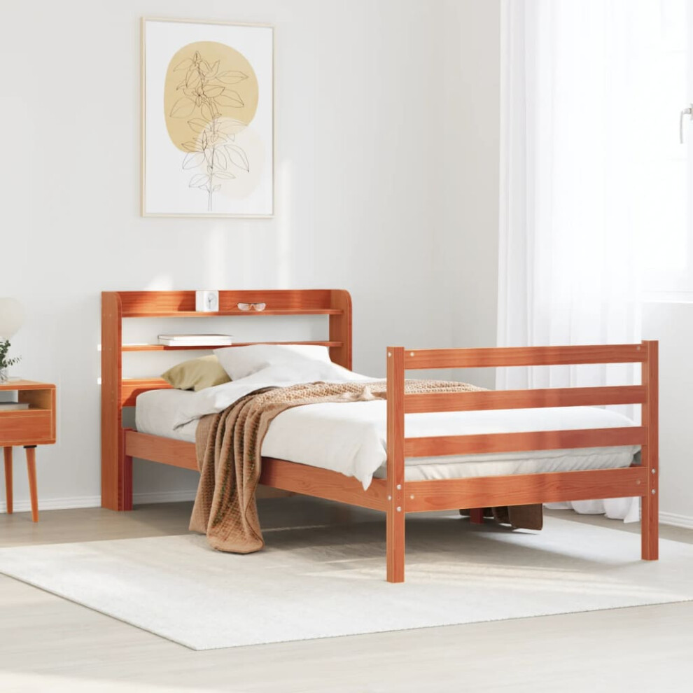 Vidaxl Bed Frame & Headboard Wax Brown 75X190 Cm Small Single Solid Wood Pine