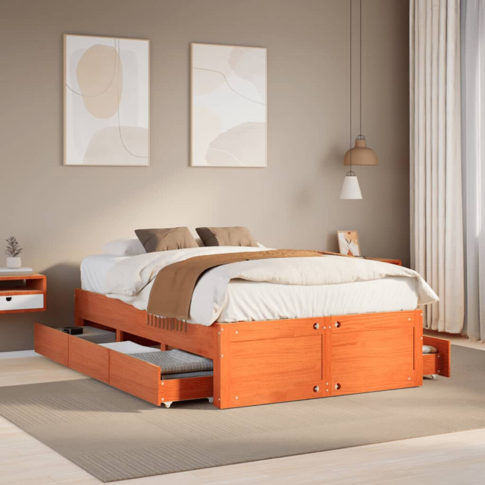 Vidaxl Bed Frame Without Mattress&Drawers Wax Brown 120X200 Cm Solid Wood Pine