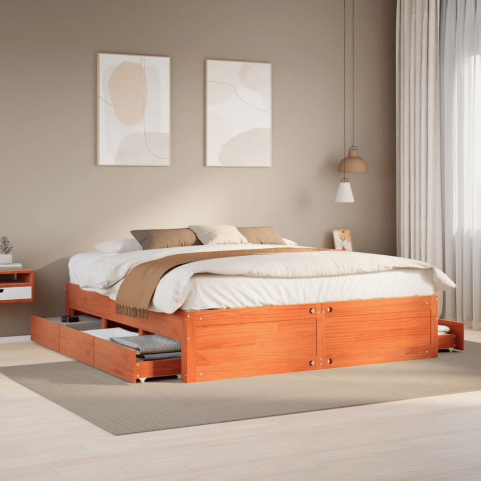 Vidaxl Bed Frame Without Mattress&Drawers Wax Brown 200X200 Cm Solid Wood Pine