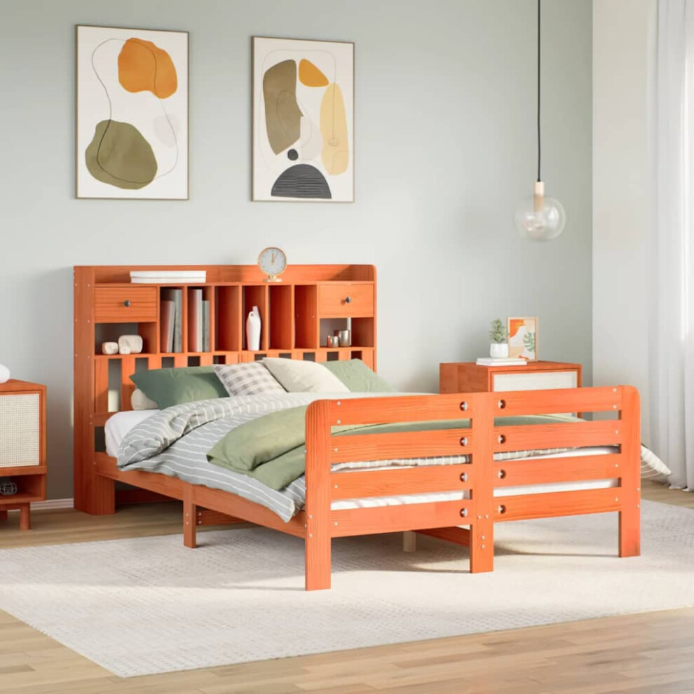 Vidaxl Bookcase Bed Without Mattress Bed Wax Brown King Size Solid Wood Pine