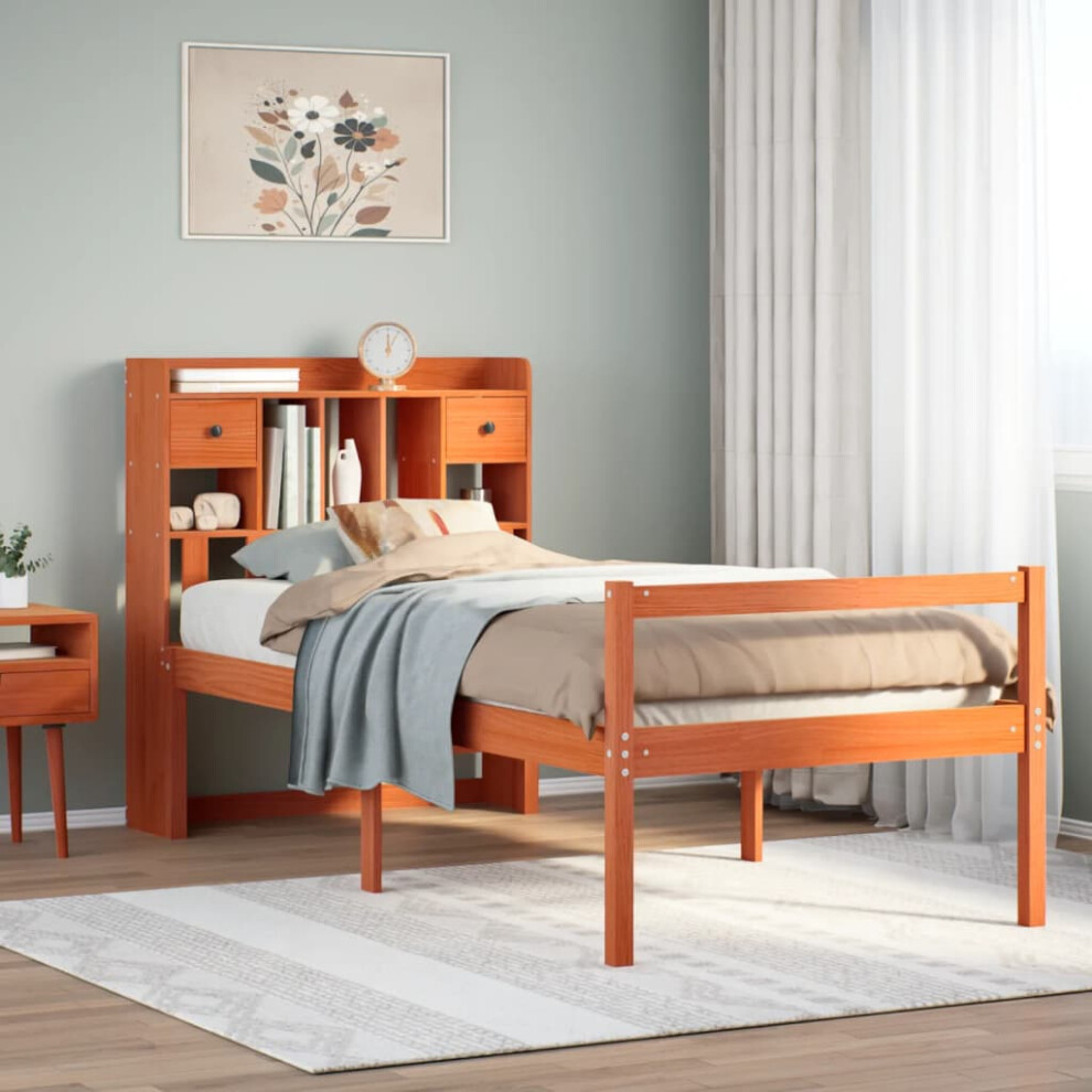 Vidaxl Bookcase Bed Without Mattress Wax Brown Small Single Solid Wood Pine