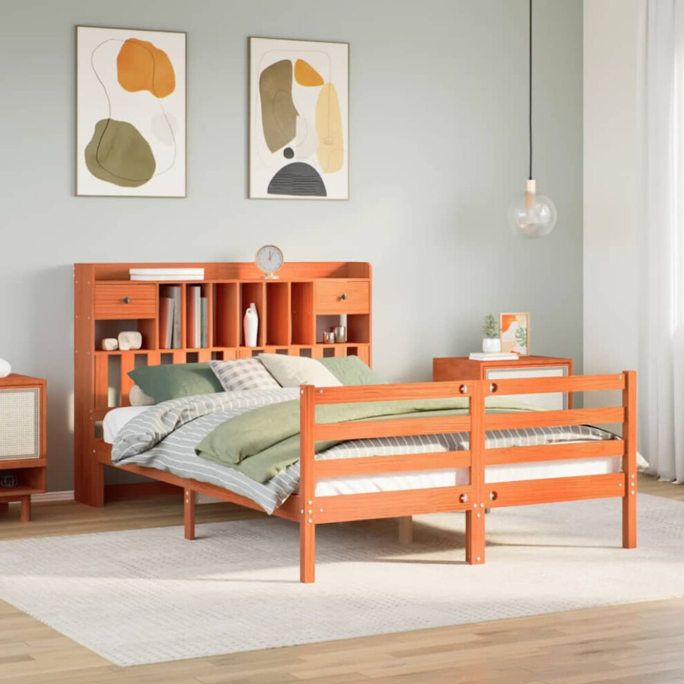 Vidaxl Bookcase Bed Without Mattress Bed Wax Brown King Size Solid Wood Pine