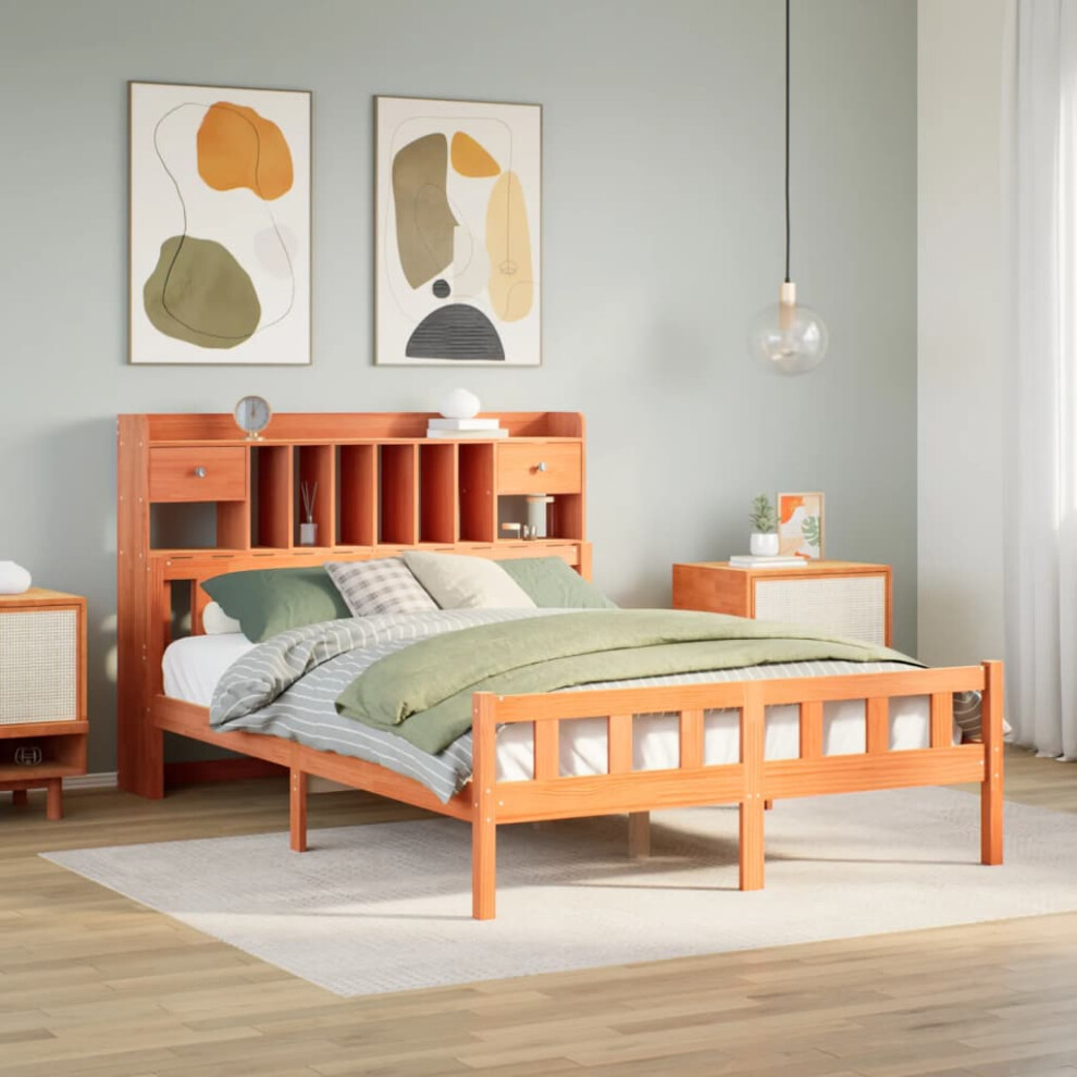 Vidaxl Bookcase Bed Without Mattress Bed Wax Brown King Size Solid Wood Pine