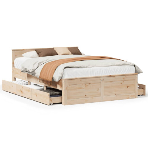 VidaXL vidaXL Bed Frame without Mattress Bed&Headboard King Size Solid Wood Pine 1