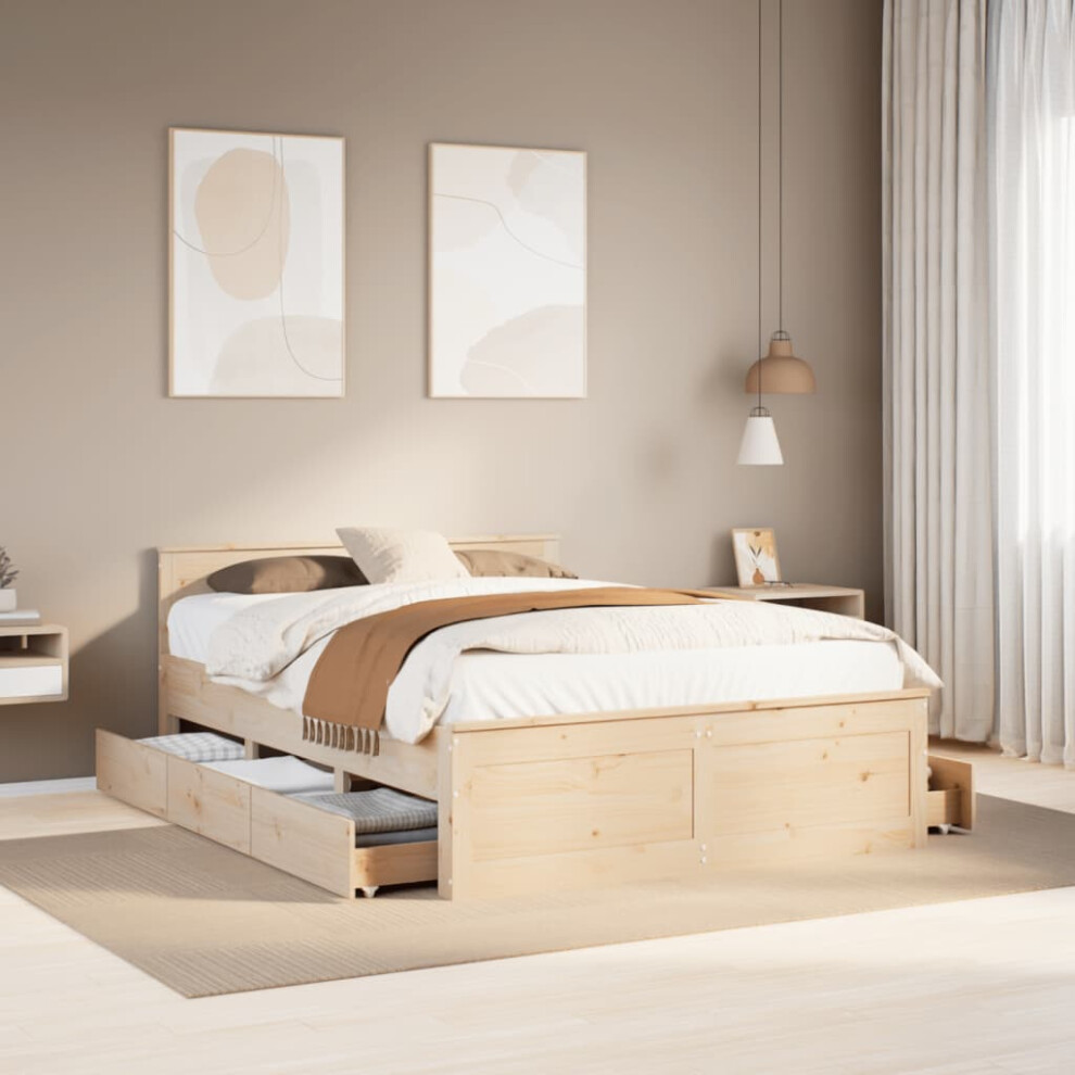 Vidaxl Bed Frame Without Mattress Bed&Headboard King Size Solid Wood Pine