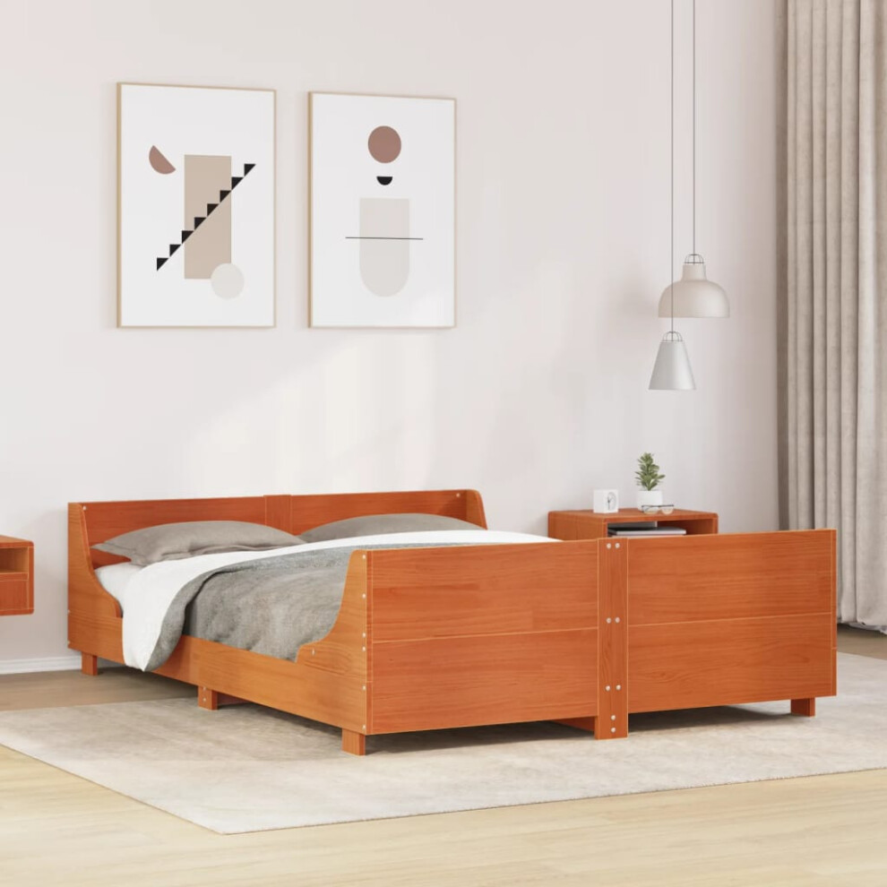 Vidaxl Bed Frame With Headboard Bed Wax Brown Small Double Solid Wood Pine