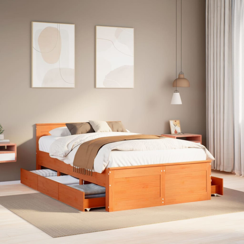 Vidaxl Bed Frame Without Mattress&Headboard Wax Brown 120X200 Cm Solid Wood Pine