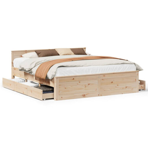 VidaXL vidaXL Bed Frame without Mattress with Headboard Super King Solid Wood Pine 1