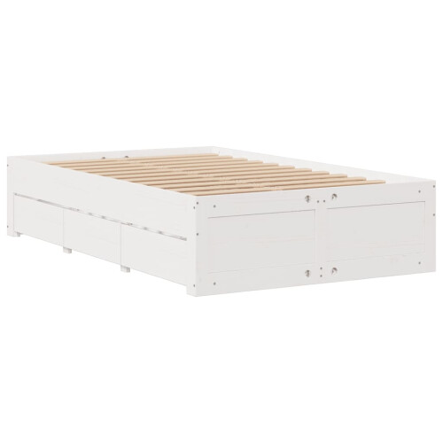 VidaXL vidaXL Bed Frame without Mattress with Drawers White Double Solid Wood Pine 2
