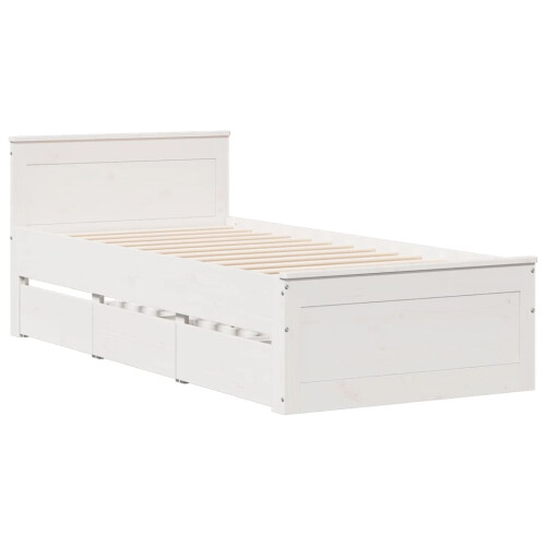 VidaXL vidaXL Bed Frame without Mattress with Headboard White Single Solid Wood Pine 2