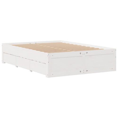 VidaXL vidaXL Bed Frame without Mattress&Drawers White King Size Solid Wood Pine 2