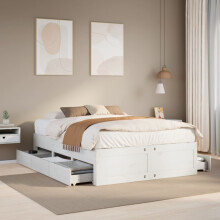 vidaXL Bed Frame without Mattress&Drawers White King Size Solid Wood Pine