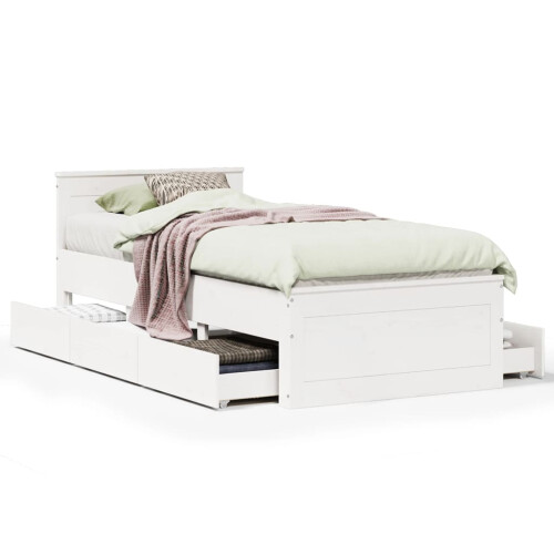 VidaXL vidaXL Bed Frame without Mattress with Headboard White Single Solid Wood Pine 1