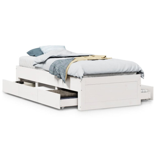 VidaXL vidaXL Bed Frame without Mattress&Drawers White Small Single Solid Wood Pine 1