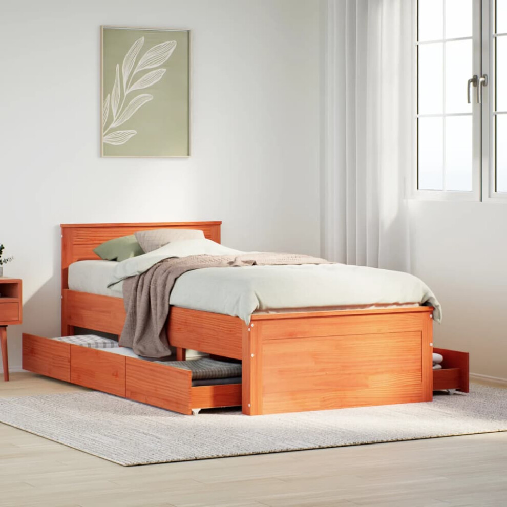 Vidaxl Bed Frame Without Mattress & Headboard Wax Brown Single Solid Wood Pine