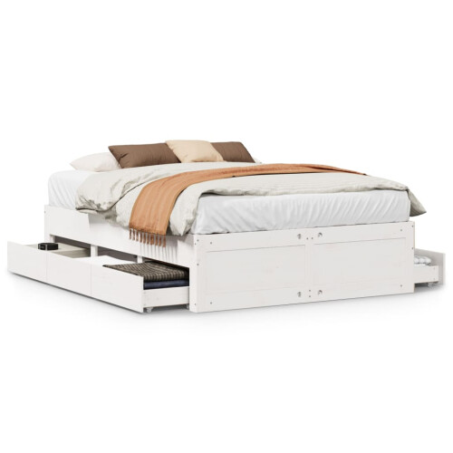 VidaXL vidaXL Bed Frame without Mattress&Drawers White King Size Solid Wood Pine 1