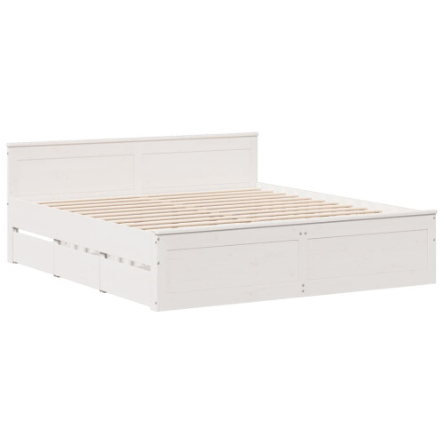 VidaXL vidaXL Bed Frame without Mattress&Headboard White Super King Solid Wood Pine 2