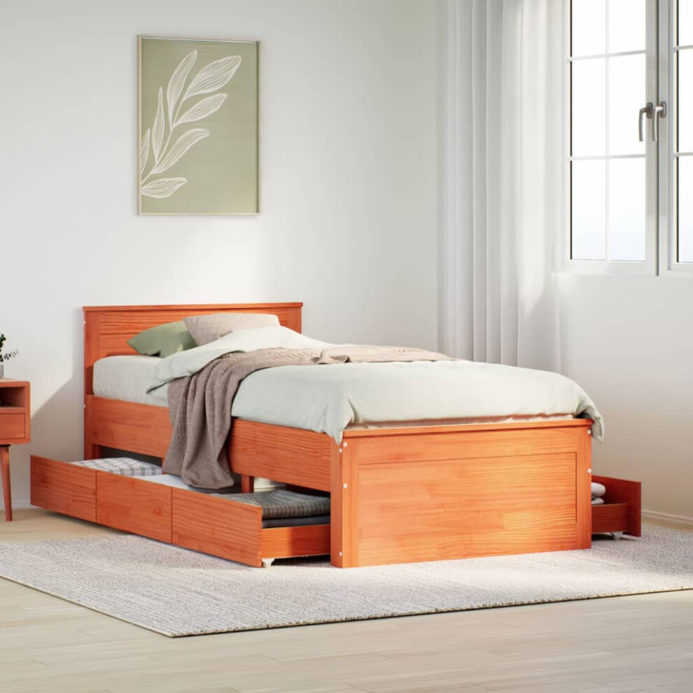 Vidaxl Bed Frame Without Mattress&Headboard Wax Brown 75X190cm Solid Wood Pine