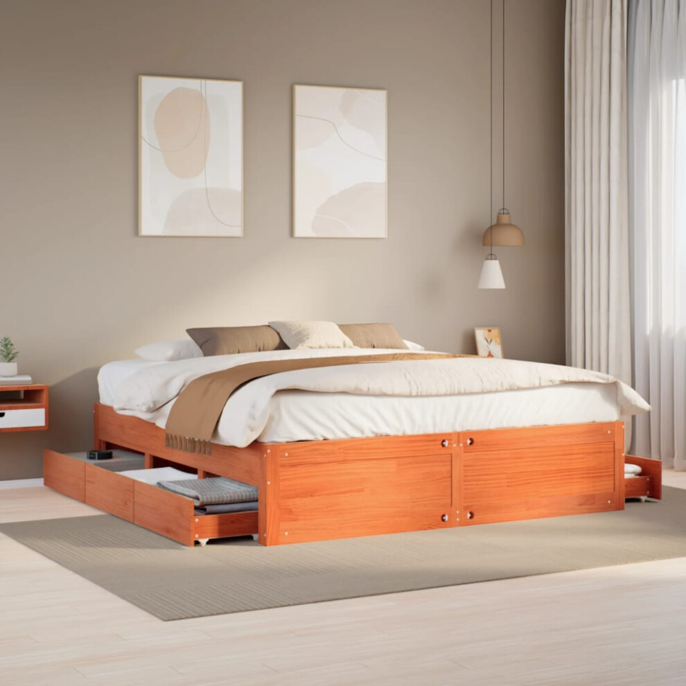 Vidaxl Bed Frame Without Mattress&Drawers Wax Brown Super King Solid Wood Pine
