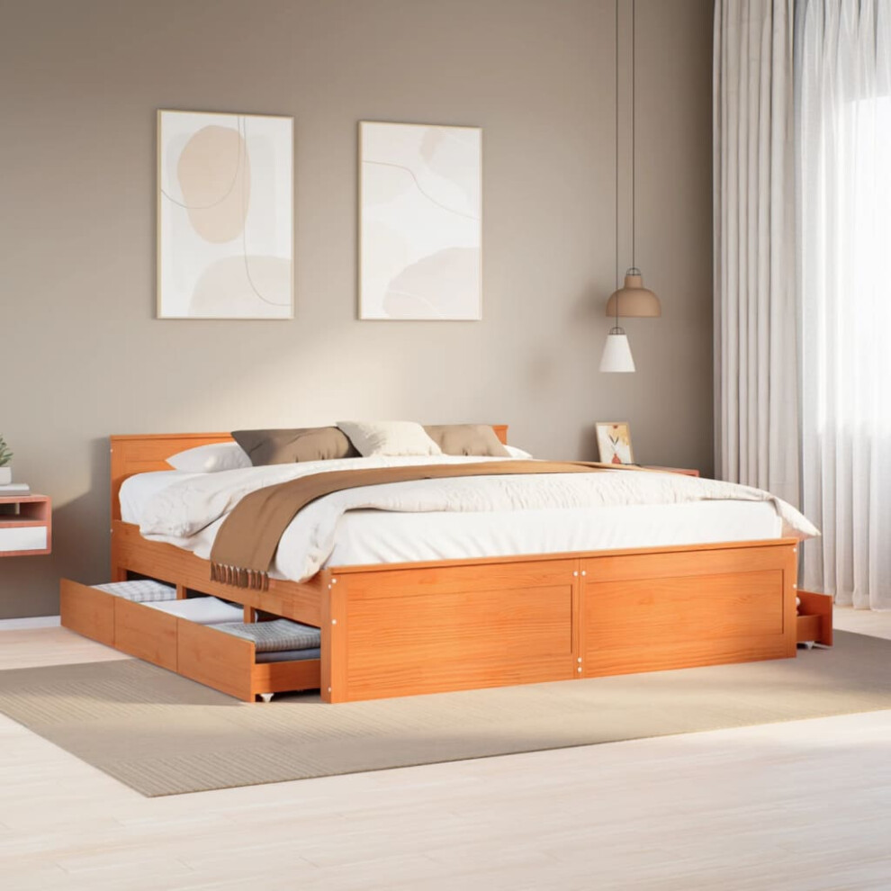 Vidaxl Bed Frame Without Mattress&Headboard Wax Brown Super King Solid Wood Pine