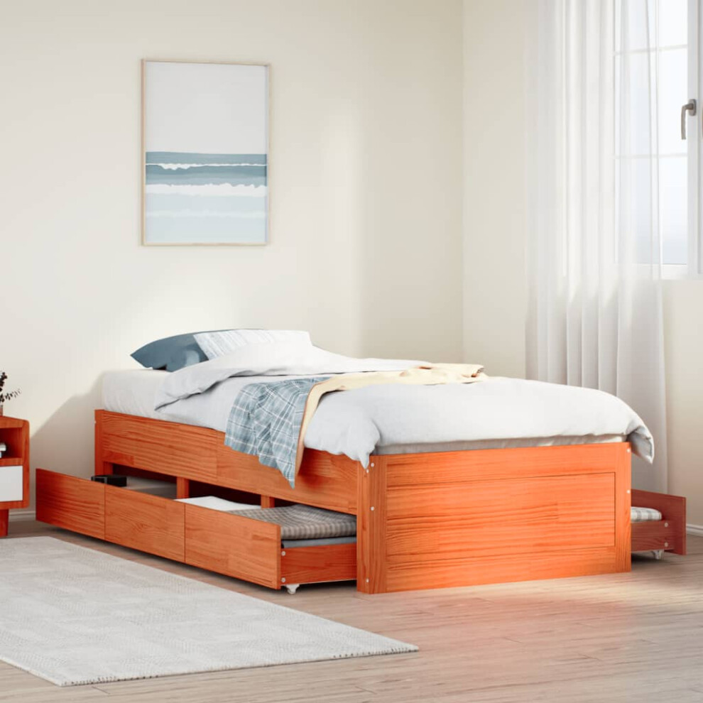 Vidaxl Bed Frame Without Mattress&Drawers Wax Brown Small Single Solid Wood Pine