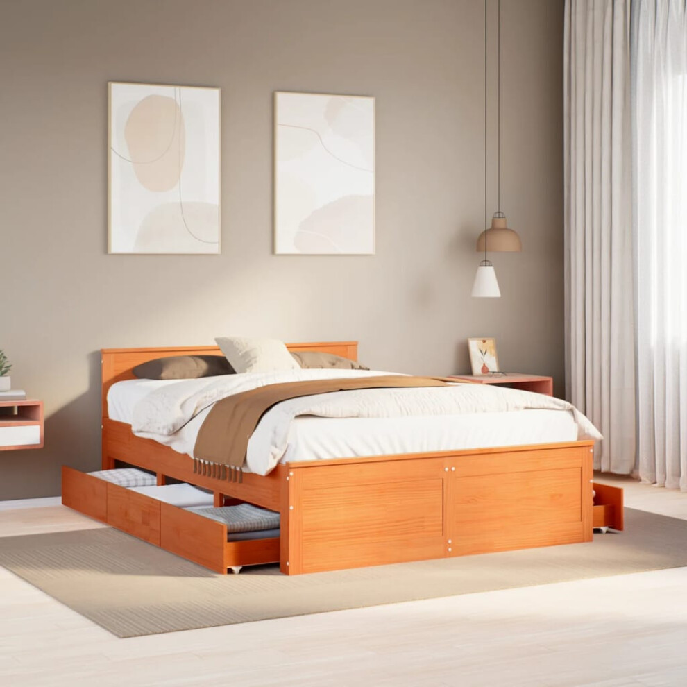 Vidaxl Bed Frame Without Mattress&Headboard Wax Brown King Size Solid Wood Pine