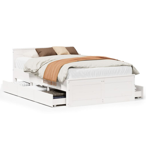 VidaXL vidaXL Bed Frame without Mattress Bed&Headboard White Double Solid Wood Pine 1