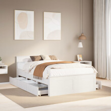 vidaXL Bed Frame without Mattress Bed&Headboard White Double Solid Wood Pine