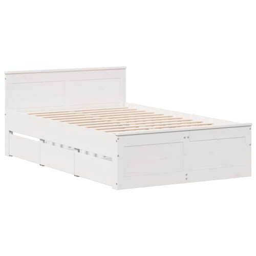 VidaXL vidaXL Bed Frame without Mattress Bed&Headboard White Double Solid Wood Pine 2