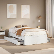 vidaXL Bed Frame without Mattress&Drawers White Small Double Solid Wood Pine