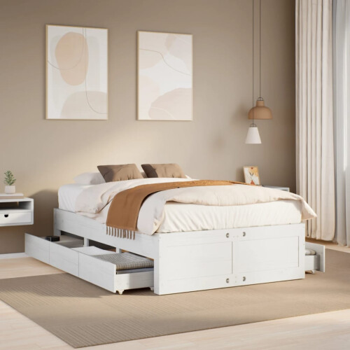 VidaXL vidaXL Bed Frame without Mattress&Drawers White Small Double Solid Wood Pine