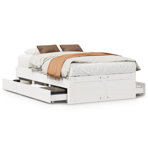 VidaXL vidaXL Bed Frame without Mattress&Drawers White Small Double Solid Wood Pine 1