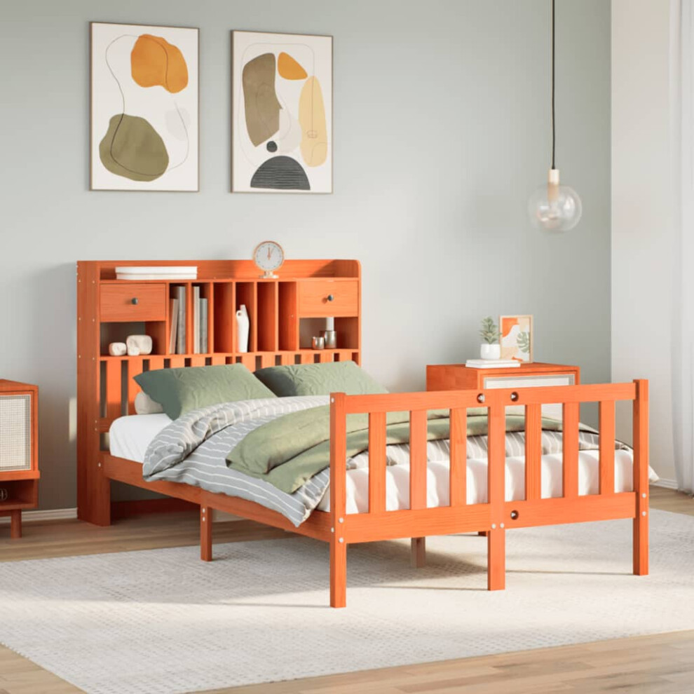 vidaXL Bookcase Bed without Mattress Wax Brown Small Double Solid Wood Pine