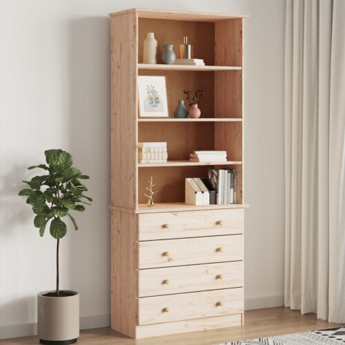 VidaXL vidaXL Bookcase Book Shelf Display Cabinet with Drawers ALTA Solid Wood Pine
