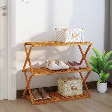vidaXL Solid Wood Acacia 3-Tier Folding Shelf Brown 70x31x63 cm Shoe Rack