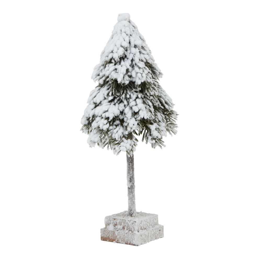 Hill Interiors Snowy Cedar Tree On Wood Block Small