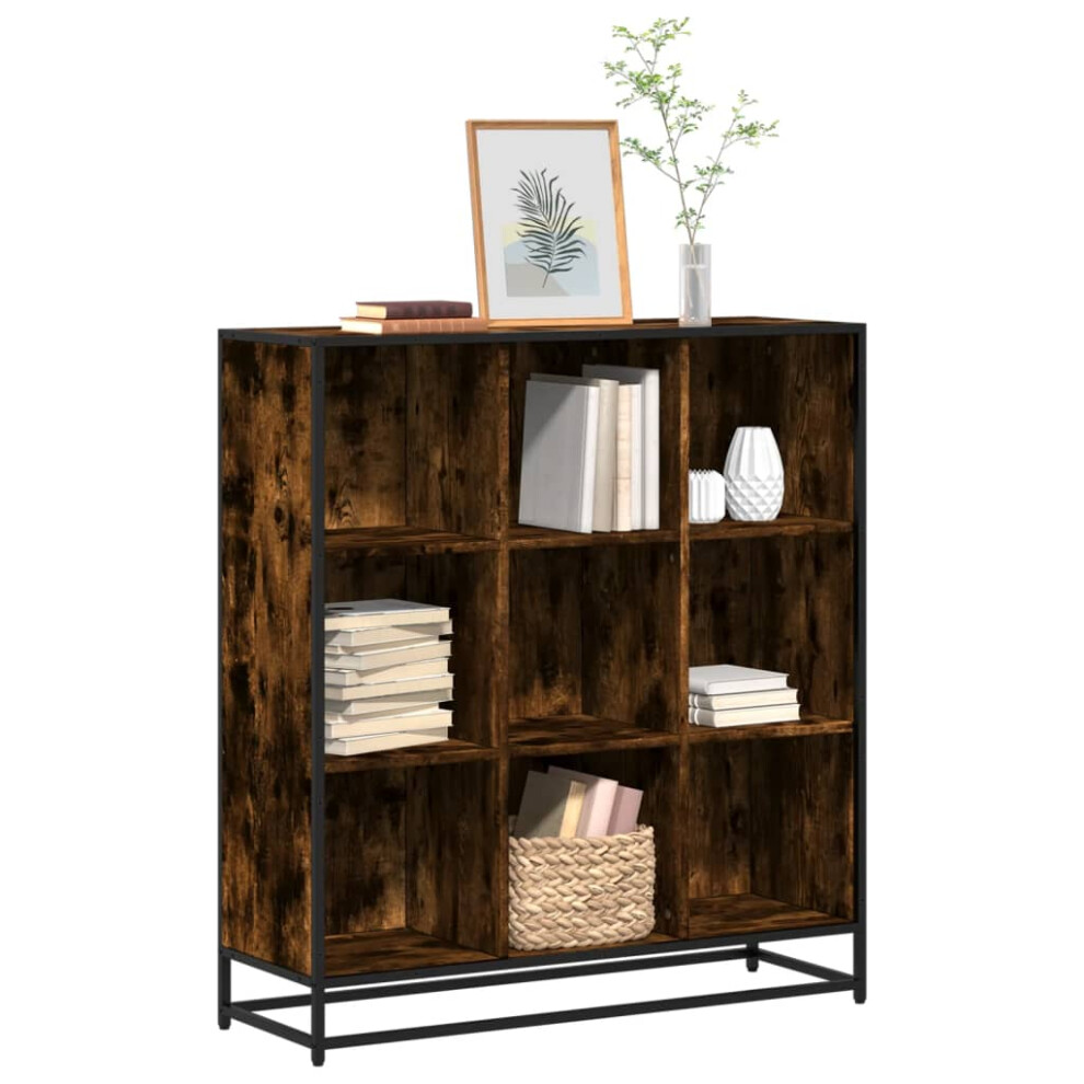 vidaXL Bookcase Smoked Oak 97.5x33x107.5 Cm Engineered Wood And Metal