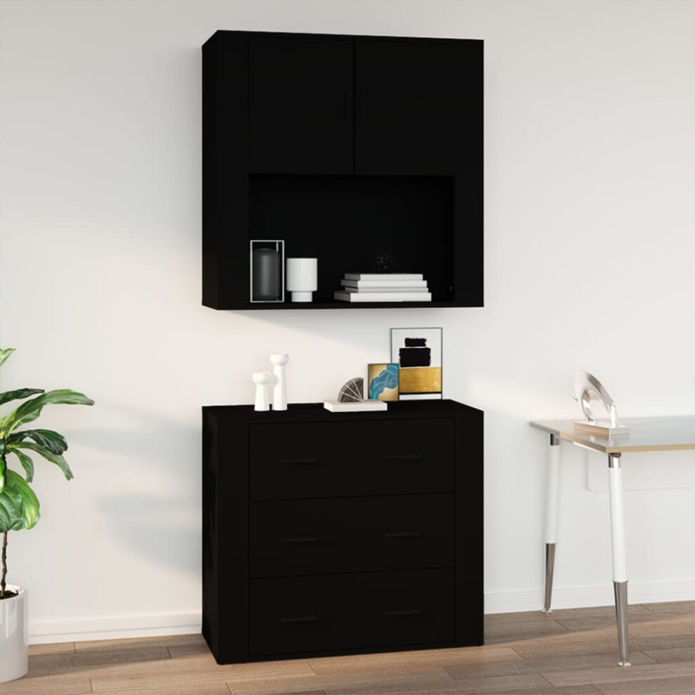 Vidaxl Wall Cabinet Black Engineered Wood Sideboard Cabinet Home Organiser