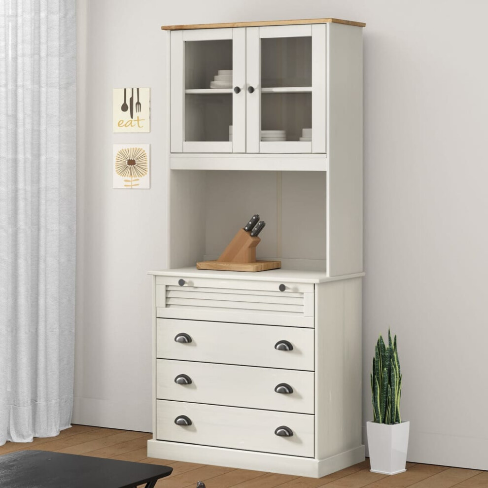 VIDAXL Vigo Highboard - 2 Glass Doors - 4 Drawers - White - Pine Wood - 176 x 40 x 80cm - Image 2