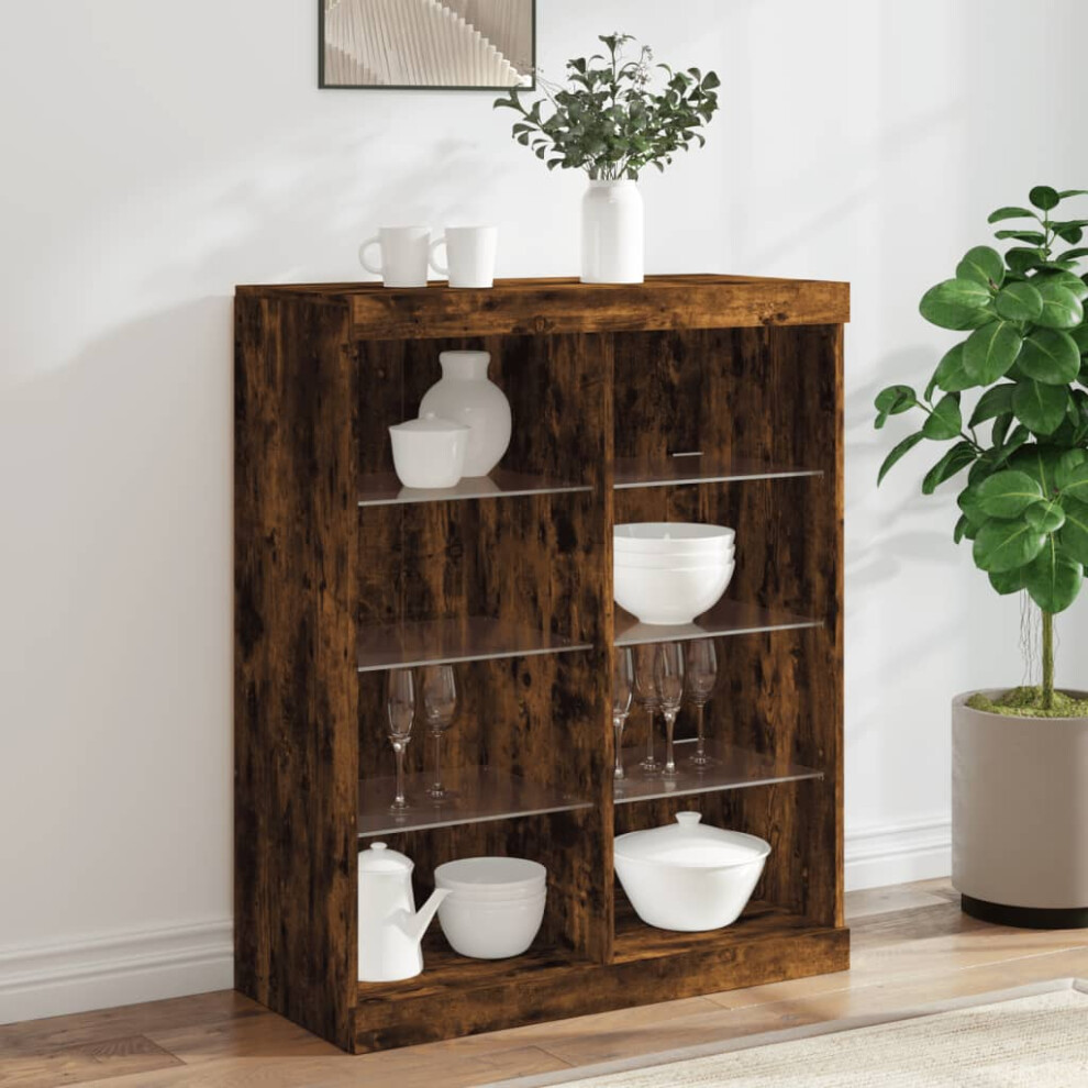 Vidaxl Sideboard With Led Lights Cupboard Highboard Storage Cabinet Smoked Oak