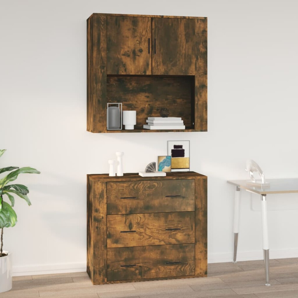 Vidaxl Wall Cabinet Smoked Oak Engineered Wood Side Cabinet Home Organiser