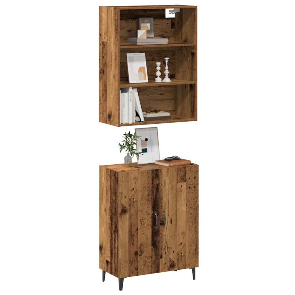 Vidaxl Sideboard With Wall Cabinet Old Wood Engineered Wood Storage Cabinet