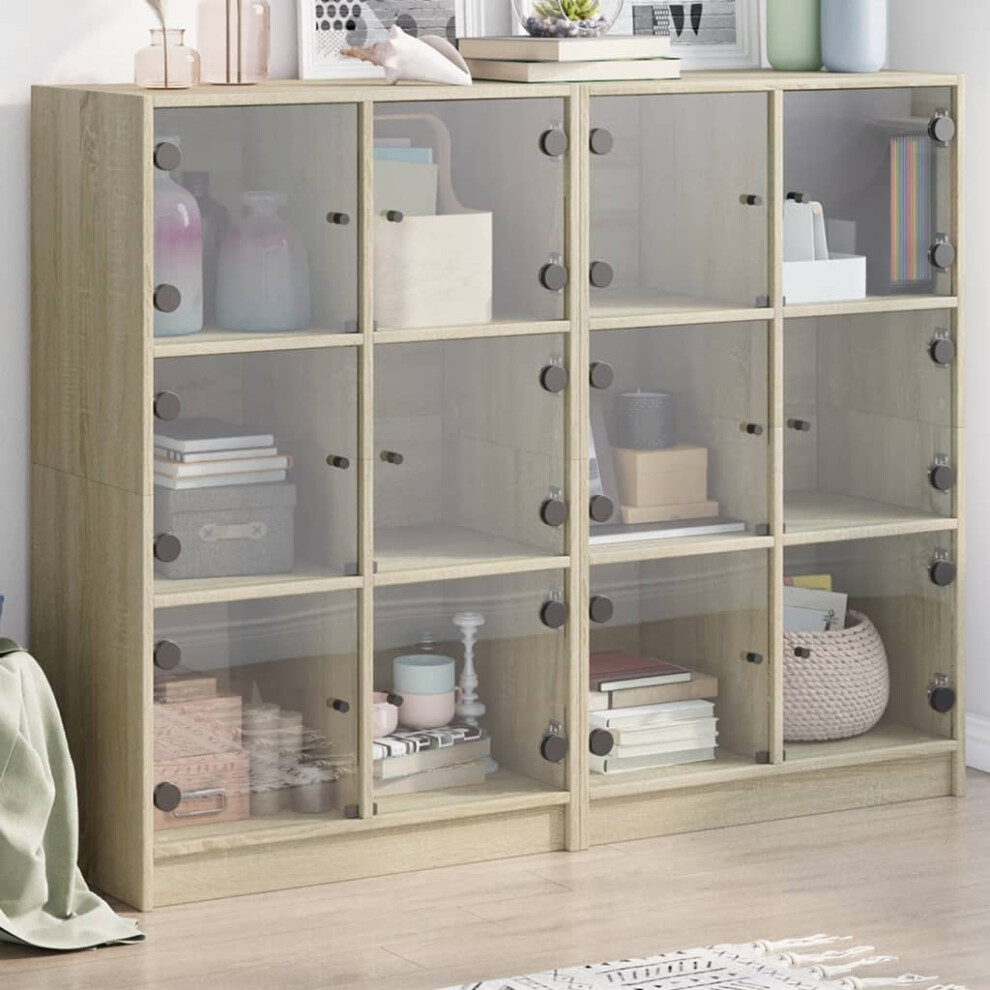 vidaXL Bookcase with Doors Sonoma Oak 136x37x109 cm Engineered Wood