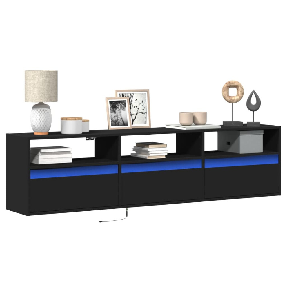 Vidaxl Tv Wall Cabinet With Led Floating Tv Unit Wall Mounted Cabinet Black